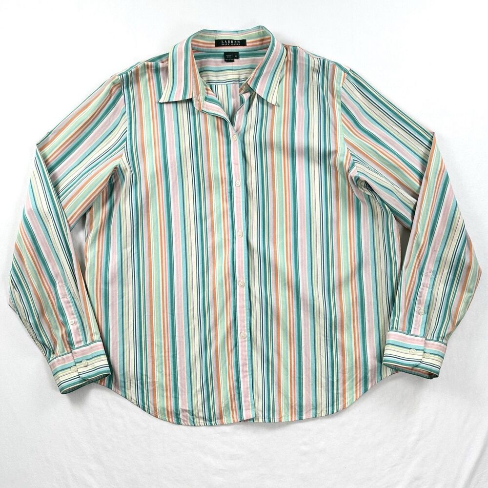 Lauren Ralph Lauren Black Label Button Up Shirt Womens XL Striped Cotton